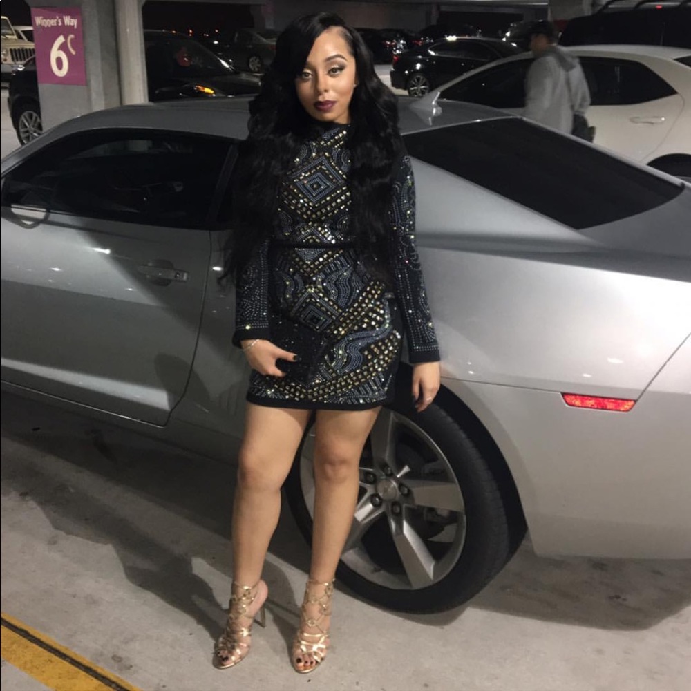 Long sleeve sequin/ bedazzled black sexy dress